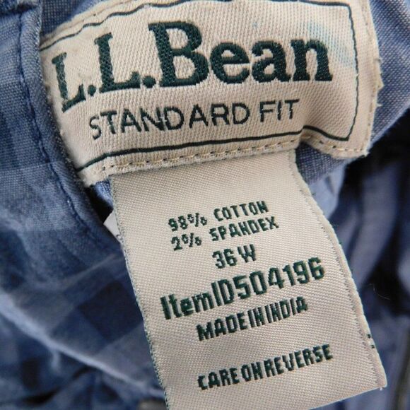 LL Bean Mens Shorts Blue Plaid Gingham Pockets Hiking Stretch Cotton sz 36 - Picture 2 of 6